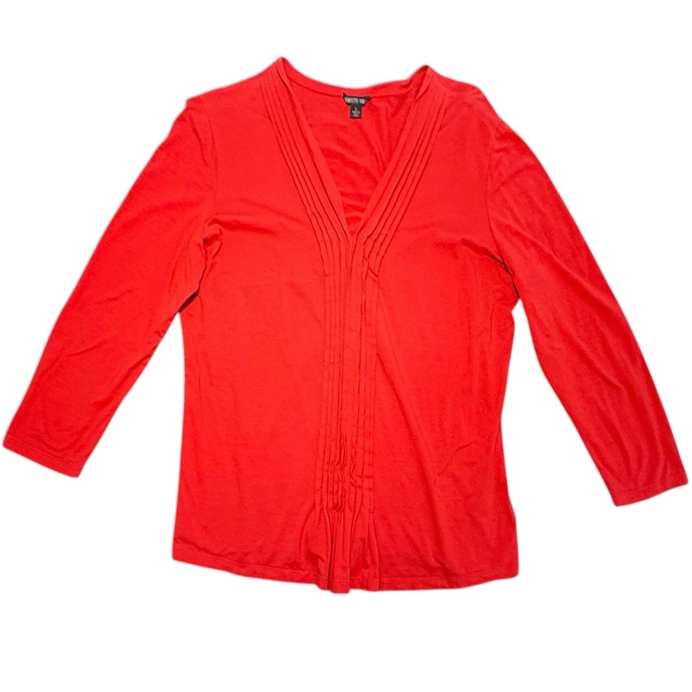 Lafayette 148 New York Red V-neck Pleat Front 3/4 Sleeve Top Size Large $198